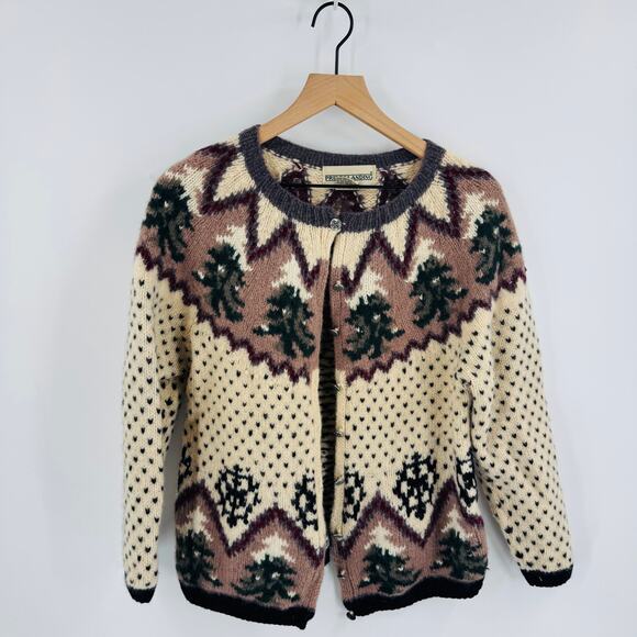 Vintage Pride’s Landing 100% Wool Fair Isle Cardigan Sweater Nordic Cabin Winter - Picture 1 of 7